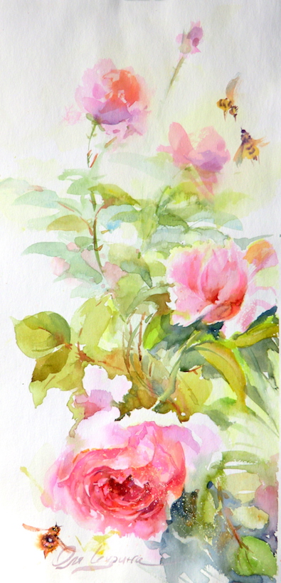 розы фен шуй картины акварель для дома интерьера художник ольга Цурина 